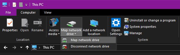 Windows 10 Map Drive Ribbon